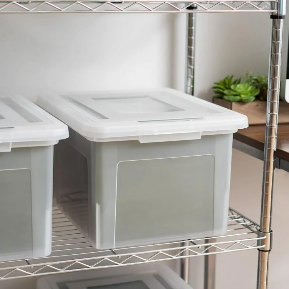 IRIS USA Plastic File Boxes With Lids for Letter/Legal File, Clear 35 Qt. 1 Pack