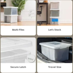 IRIS USA Plastic File Boxes With Lids for Letter/Legal File, Clear 35 Qt. 1 Pack