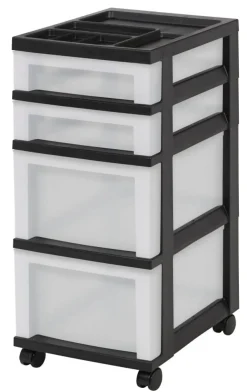 IRIS USA Plastic Rolling Storage Cart with Drawers