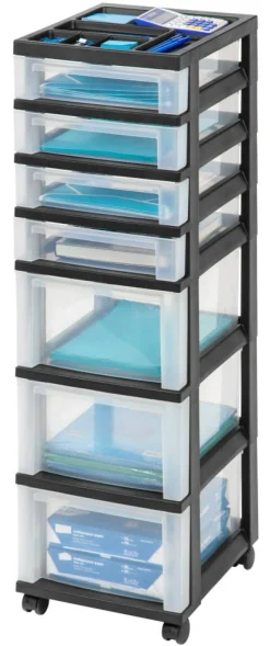 IRIS USA Plastic Rolling Storage Cart with Drawers