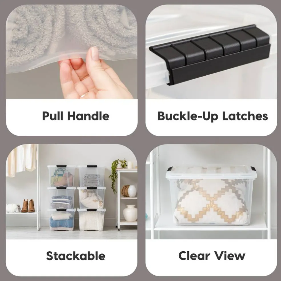 IRIS USA Plastic Storage Bins with Lids and Secure Latching Buckles