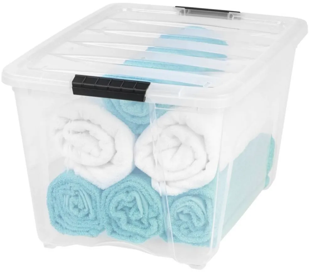 IRIS USA 53qt Plastic Storage Bin with Lid and Secure Latching Buckles, Clear