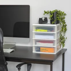 IRIS White 4-Drawer Desktop Plastic Drawer Organizer