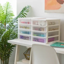 IRIS White 4-Drawer Desktop Plastic Drawer Organizer