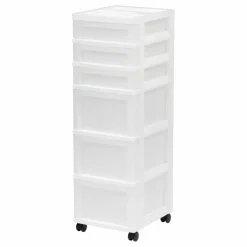 IRIS White 6-Drawer Storage Cart With Organizer Top