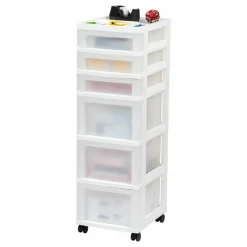 IRIS White 6-Drawer Storage Cart With Organizer Top