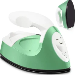 Iron Mini Heat Press Mini Iron Portable Handy Heat Press Small Iron with Charging Base Accessories for Beads Patch Clothes DIY Shoes T-Shirts Heat Transfer Vinyl Projects (Green)