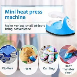 Iron Mini Heat Press Mini Iron Portable Handy Heat Press Small Iron with Charging Base Accessories for Beads Patch Clothes DIY Shoes T-Shirts Heat Transfer Vinyl Projects (Blue)