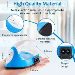 Iron Mini Heat Press Mini Iron Portable Handy Heat Press Small Iron with Charging Base Accessories for Beads Patch Clothes DIY Shoes T-Shirts Heat Transfer Vinyl Projects (Blue)