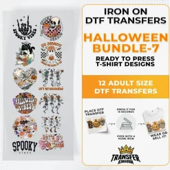Iron on DTF Transfer Halloween Bundle 7 - 12 Best Seller T-shirt Designs Ready To Press