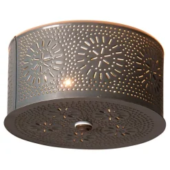 Irvin's Country Tinware Round Ceiling Light with Chisel in Country Tin