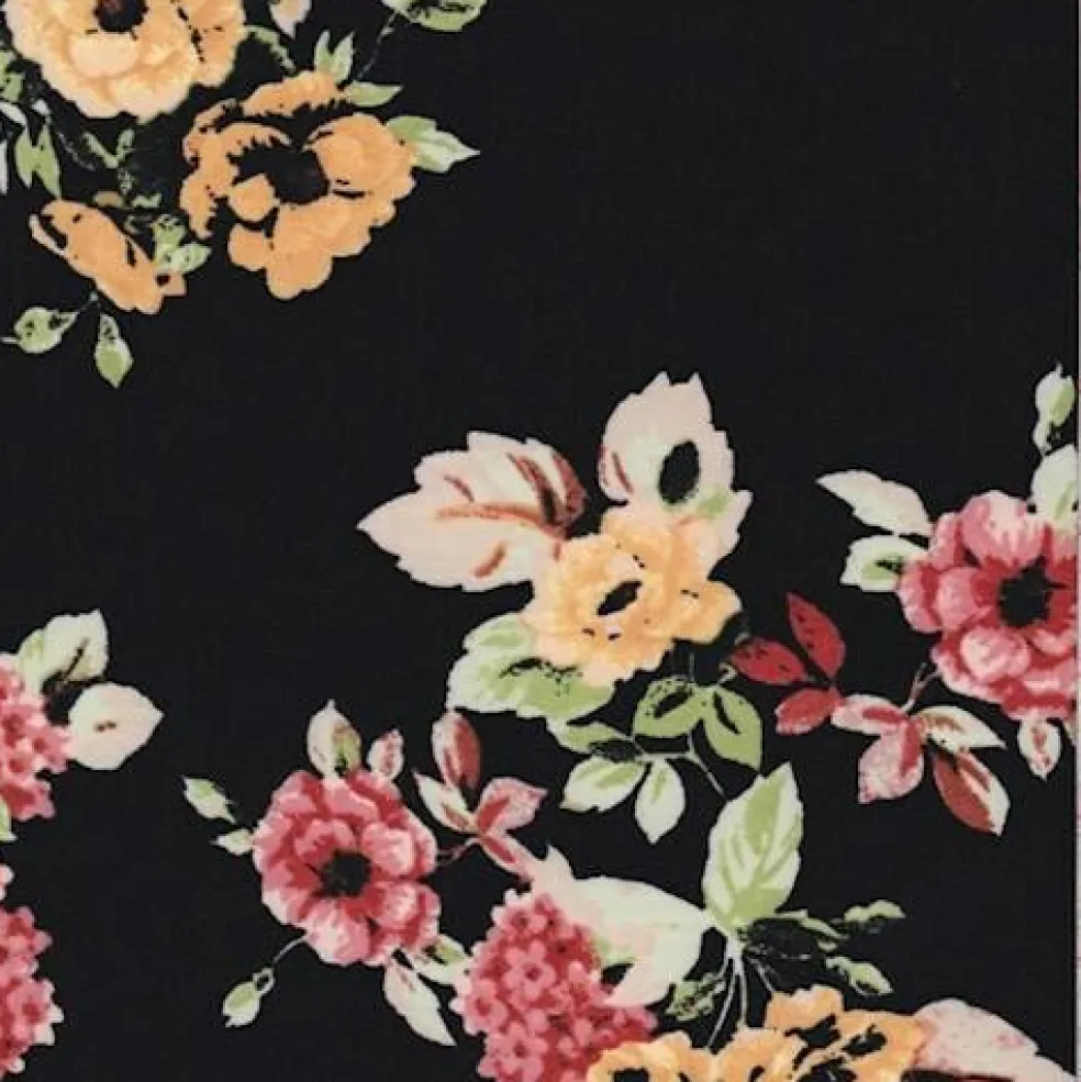 ITY Black/Rust Red Zinnia Jersey Knit Fabric By the Yard