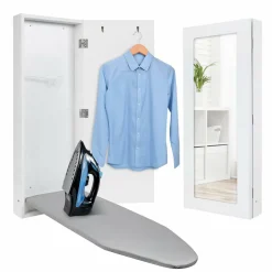Ivation Foldable Ironing Board Cabinet, Wall-Mount With Mirror
