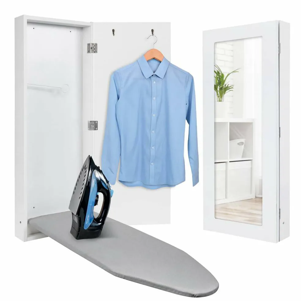 Ivation Foldable Ironing Board Cabinet, Wall-Mount With Mirror