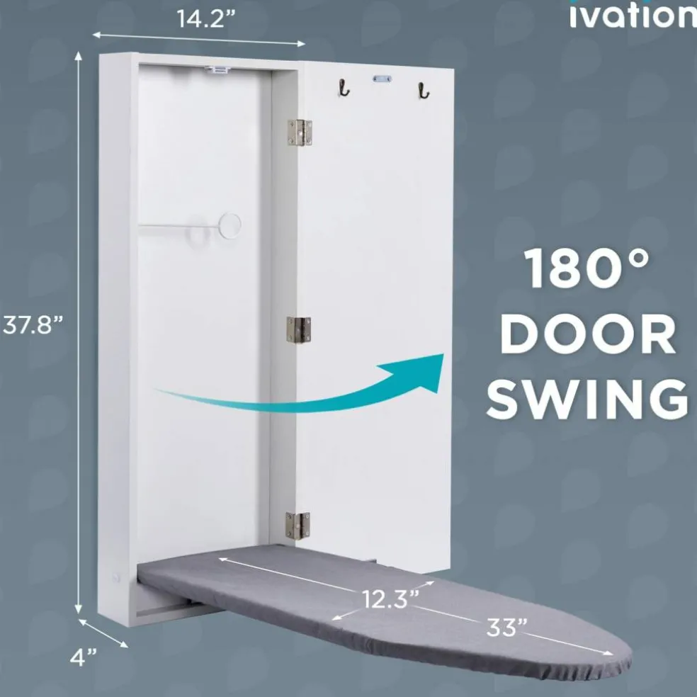Ivation Foldable Ironing Board Cabinet, Wall-Mount With Mirror