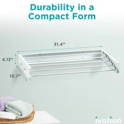 Ivation Retractable Wall Mounted Clothes Drying Rack Foldable Laundry Drying Rack for Clothing