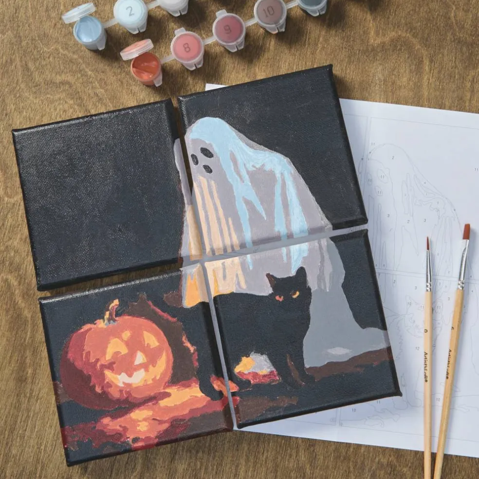 Jack-o'-Lantern, Black Cat & Ghost Paint-by-Number Gallery Mini Kit by Artist's Loft®