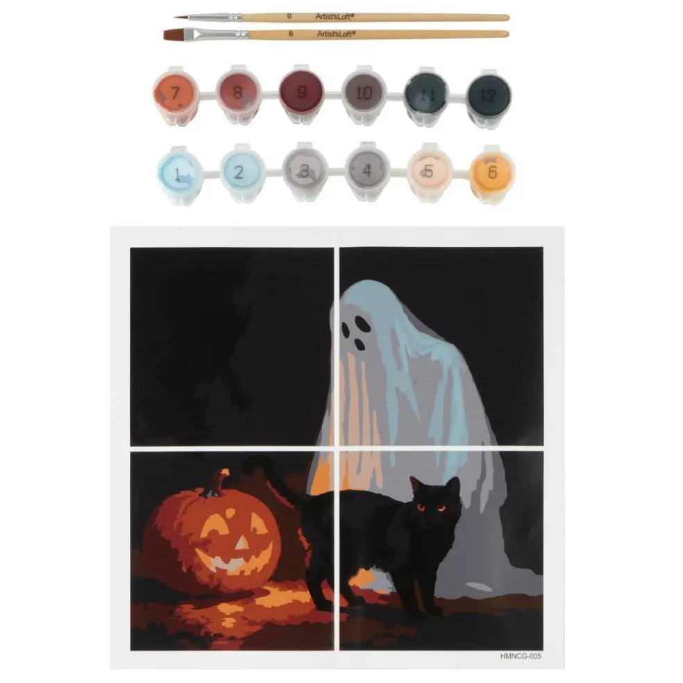 Jack-o'-Lantern, Black Cat & Ghost Paint-by-Number Gallery Mini Kit by Artist's Loft®