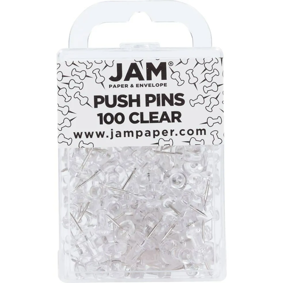 JAM Paper Clear Standard Push Pins, 2 Packs of 100