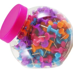 JAM Paper Colorful Push Pin Jar, 2ct.