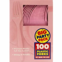 JAM Paper Pink Premium Plastic Forks, 100ct.