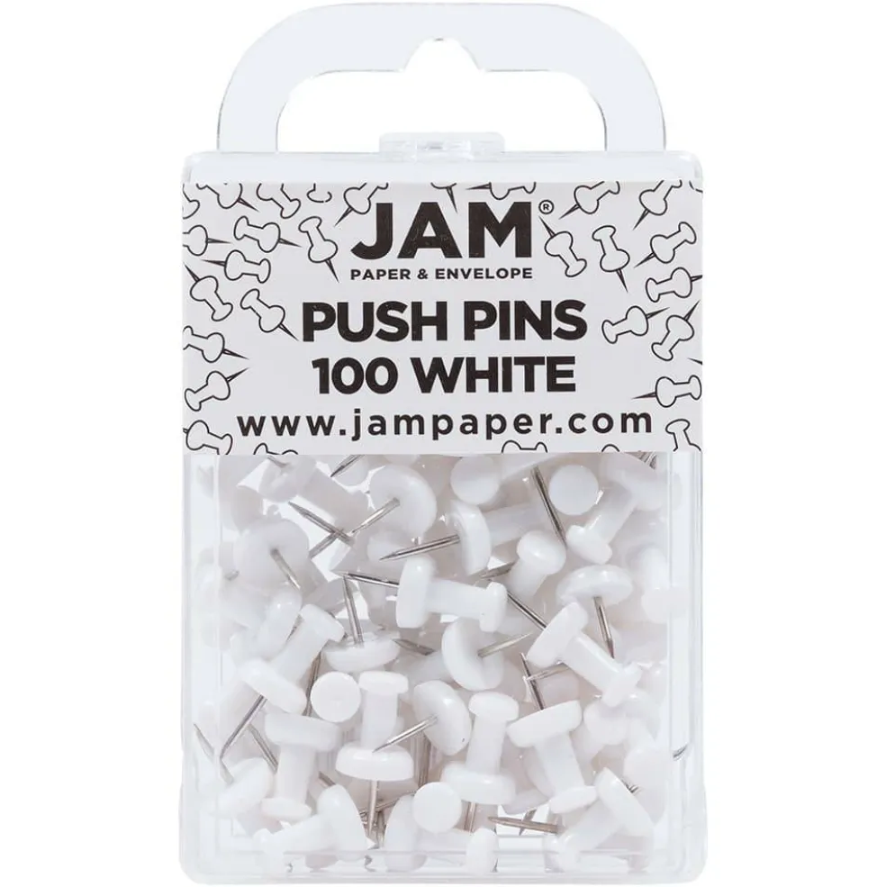 JAM Paper White Standard Push Pins, 2 Packs of 100