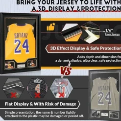 Jersey Frame Display Case, 33.5 x 25.6 Inch Solid Wood Shadow Box with Clear Acrylic Panel and UV Protection, 3D Jersey Showcase for Baseball Basketball Football Soccer Hockey Sports Memorabilia
