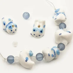 Jesse James Beads 15mm Blue & White Ceramic Cat Beads