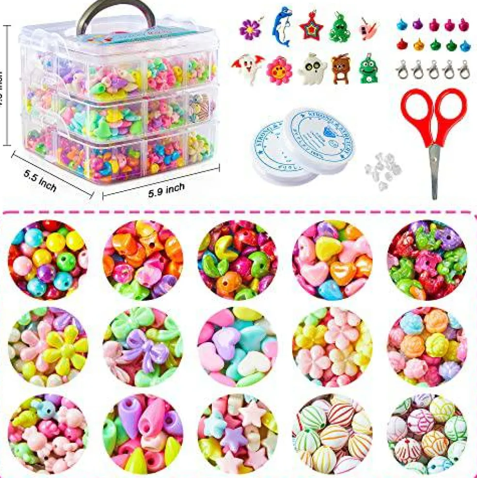 1100 Jewelry Making Kit Includes Scissor, String, Instruction and Accessories for Bracelet Making, Toys for Girls by Inscraft