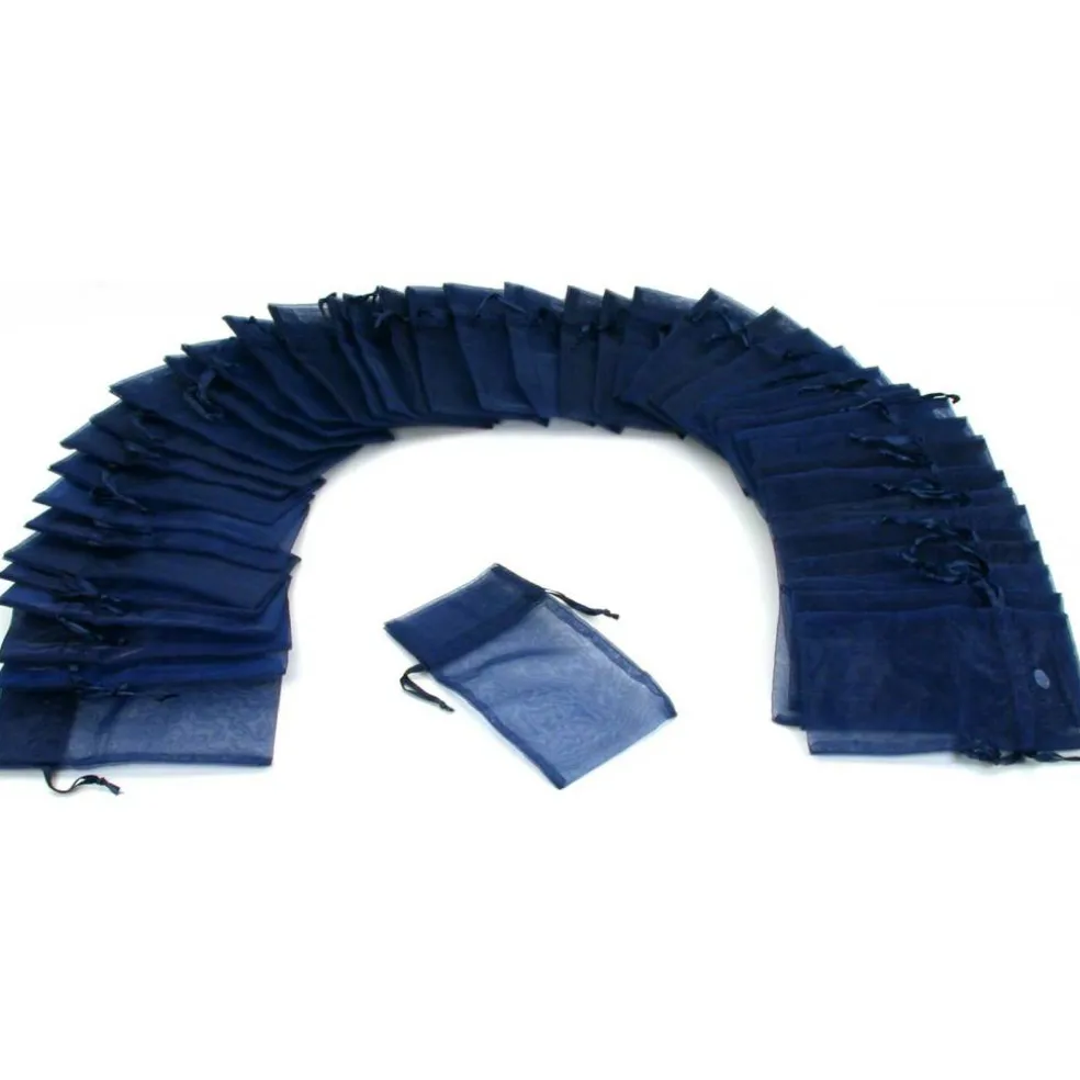 48 Jewelry Navy Blue Organza Drawstring Gift Bags 3x4"