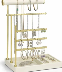 Jewelry Stand Organizer – Cloud White Holder with Ring Tray, Necklace Bracket, and Earring Display