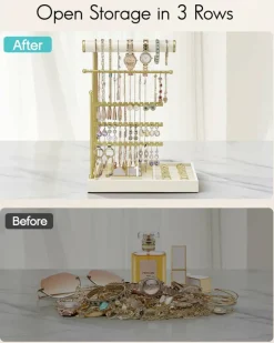 Jewelry Stand Organizer – Cloud White Holder with Ring Tray, Necklace Bracket, and Earring Display