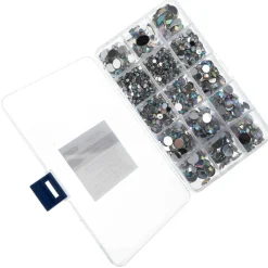 John Bead Crystal AB Assorted Round & Oval Acrylic Flat Back Rhinestones Box