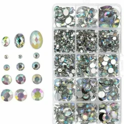 John Bead Crystal AB Assorted Round & Oval Acrylic Flat Back Rhinestones Box
