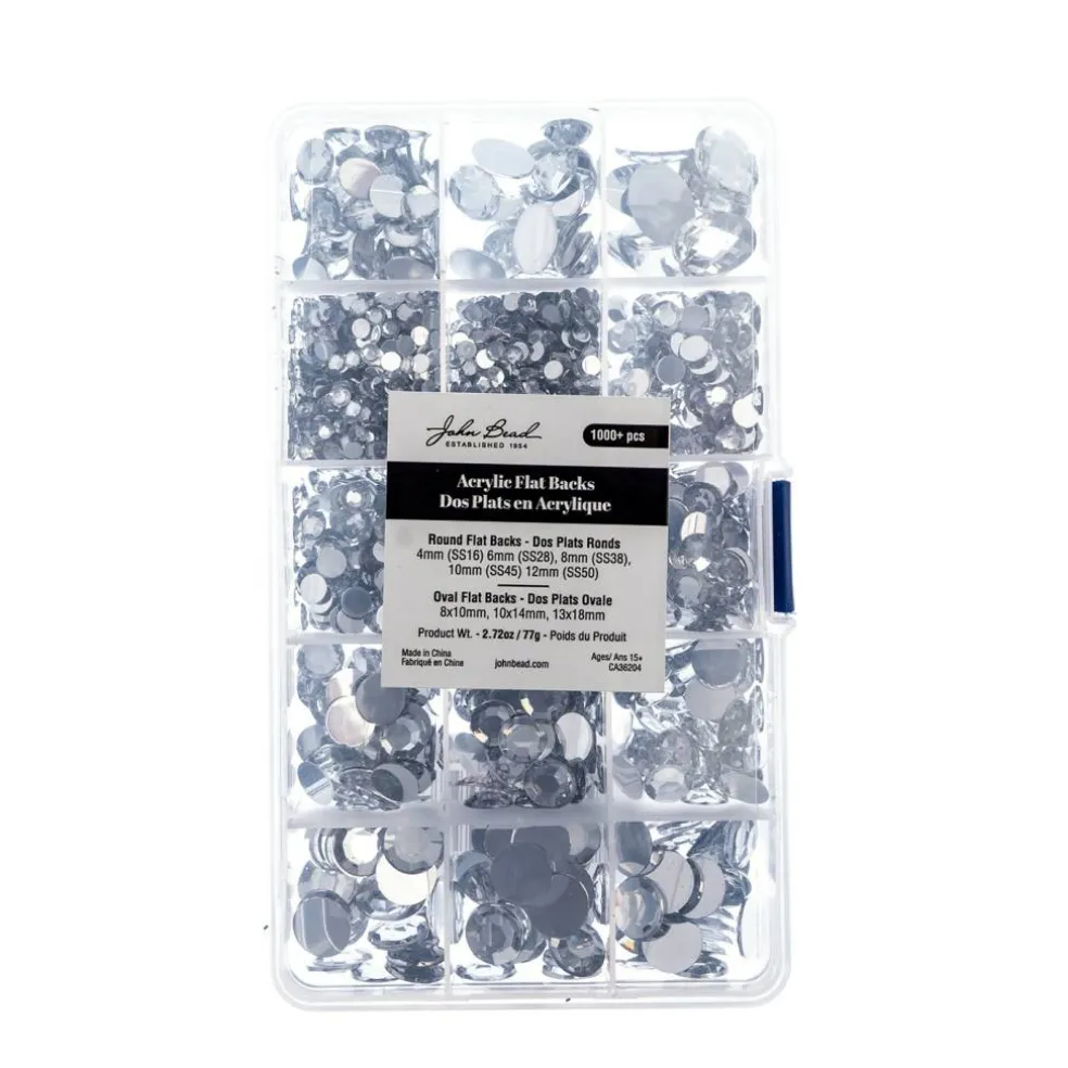 John Bead Crystal Assorted Round & Oval Acrylic Flat Back Rhinestones Box