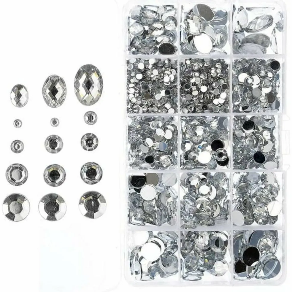 John Bead Crystal Assorted Round & Oval Acrylic Flat Back Rhinestones Box