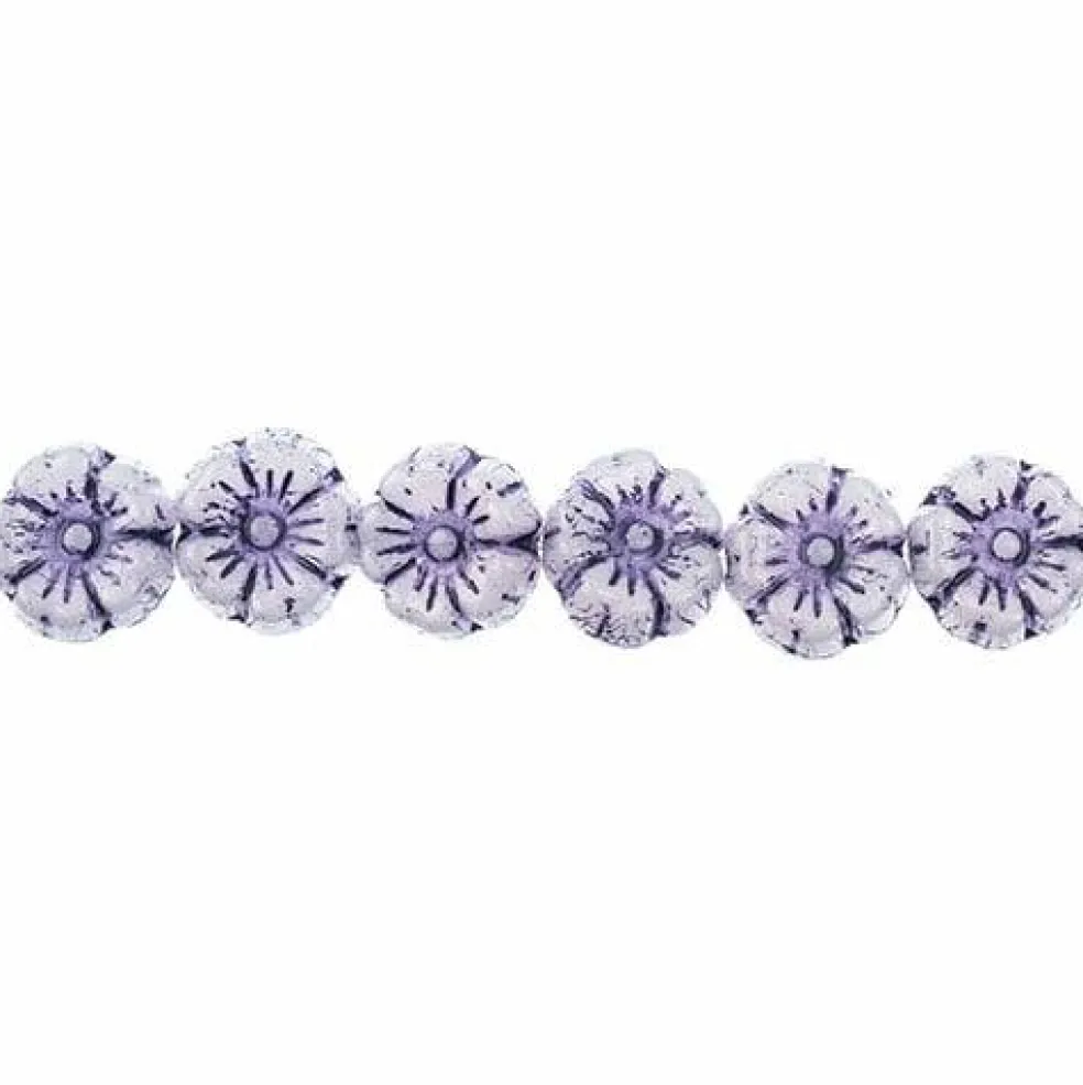 John Bead Czech Pressed Glass 9mm Flower Bead Strand, 66pcs
