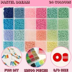 John Bead 12500pcs Assorted 24 Colors Glass Seed Beads 8/0 Jewelry Making Bead Box