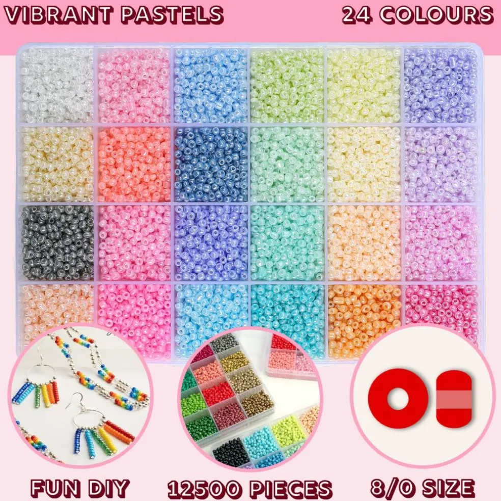 John Bead 12500pcs Assorted 24 Colors Glass Seed Beads 8/0 Jewelry Making Bead Box