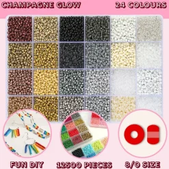John Bead 12500pcs Assorted 24 Colors Glass Seed Beads 8/0 Jewelry Making Bead Box