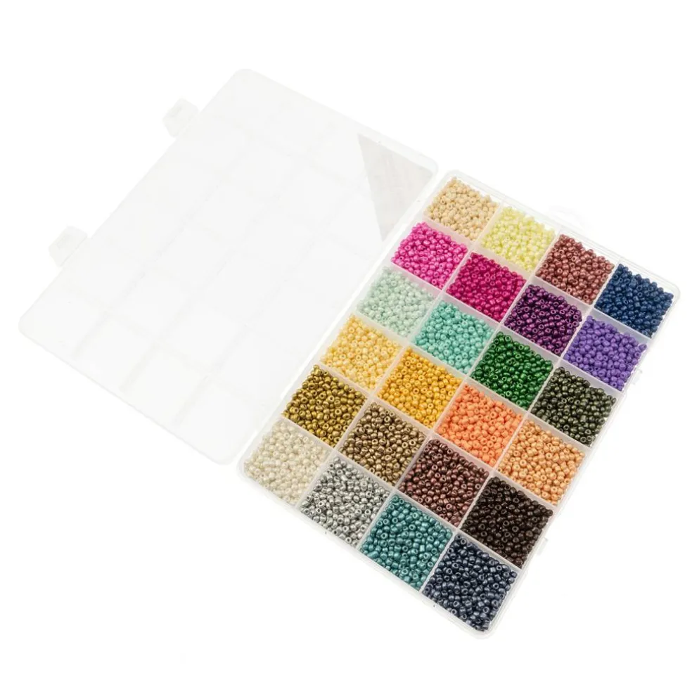 John Bead 12500pcs Assorted 24 Colors Glass Seed Beads 8/0 Jewelry Making Bead Box