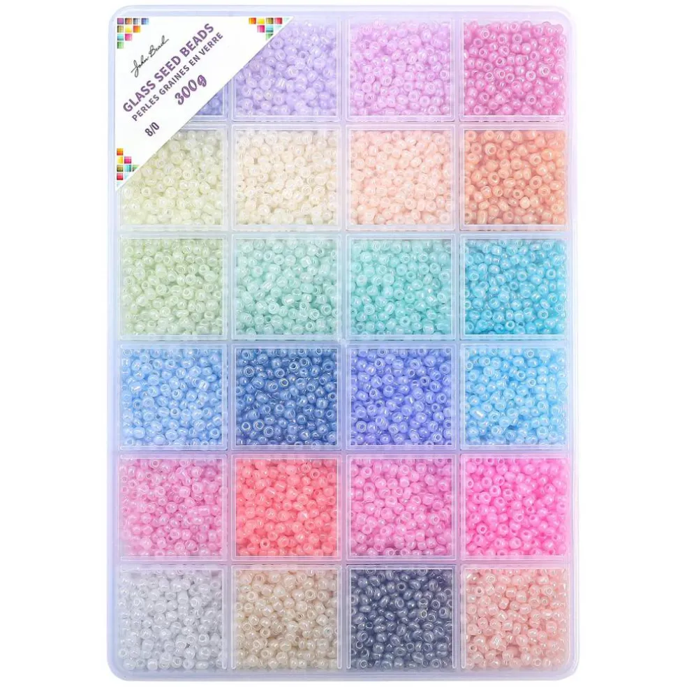 John Bead 12500pcs Assorted 24 Colors Glass Seed Beads 8/0 Jewelry Making Bead Box