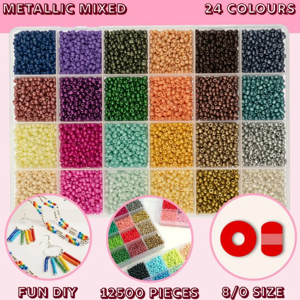 John Bead 12500pcs Assorted 24 Colors Glass Seed Beads 8/0 Jewelry Making Bead Box