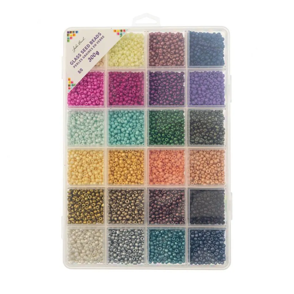 John Bead 12500pcs Assorted 24 Colors Glass Seed Beads 8/0 Jewelry Making Bead Box