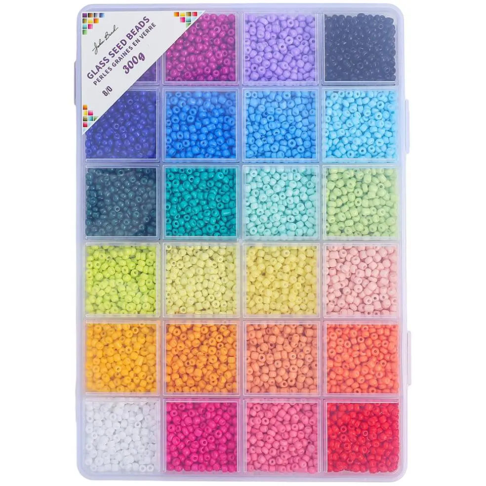 John Bead 12500pcs Assorted 24 Colors Glass Seed Beads 8/0 Jewelry Making Bead Box