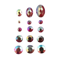John Bead Red AB Assorted Round & Oval Acrylic Flat Back Rhinestones Box