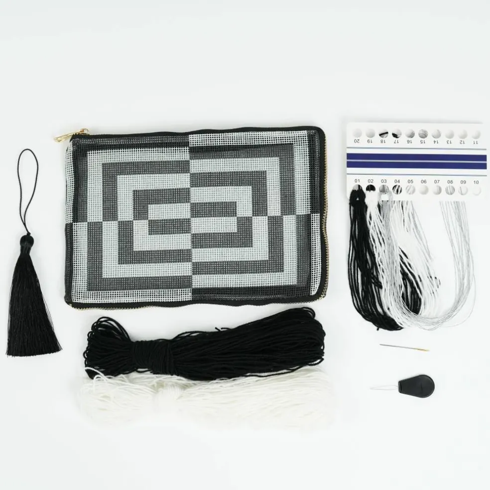 Jonathan Adler x Michaels Black & White Op Art Needlepoint Clutch Kit