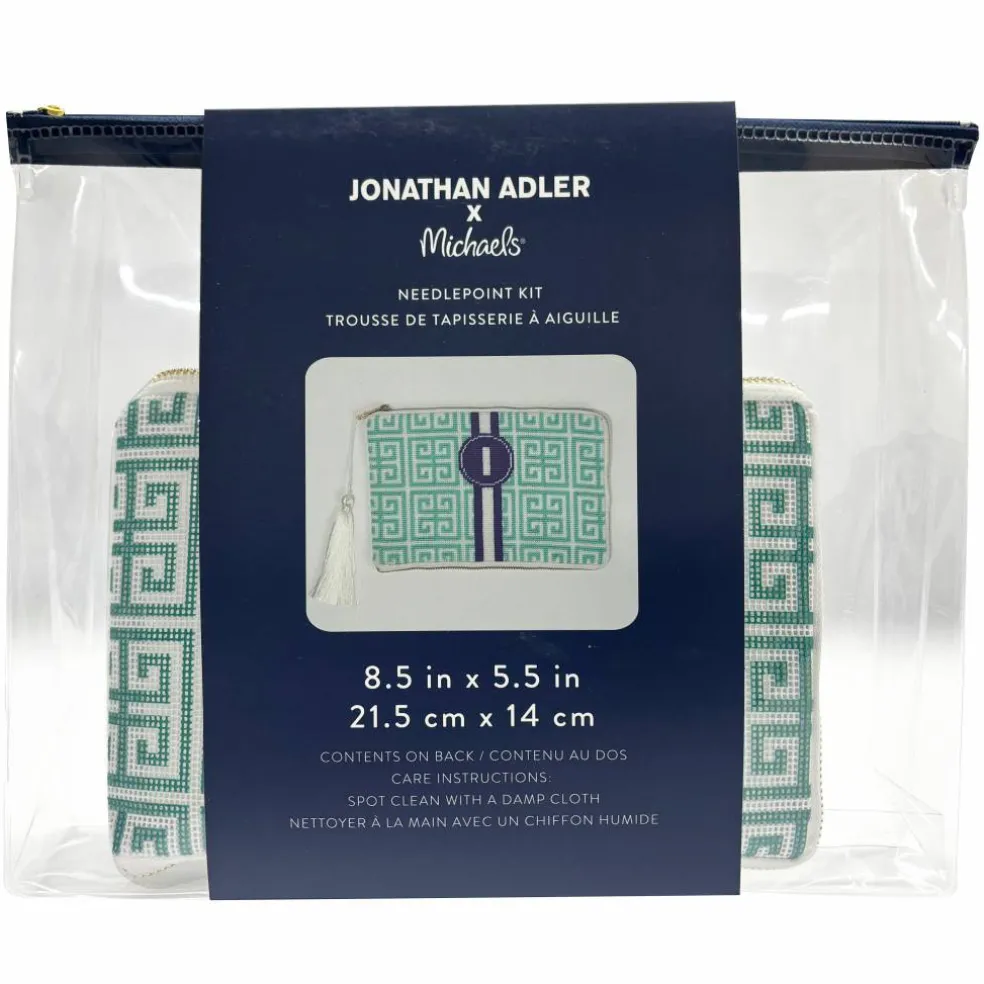 Jonathan Adler x Michaels Blue & White Greek Key Monogram Needlepoint Clutch Kit