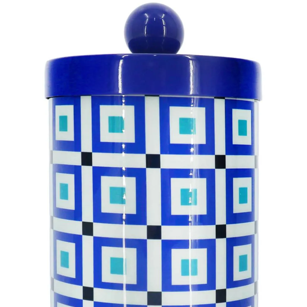 Jonathan Adler x Michaels Blue & White Square Pattern Tabletop Metal Container