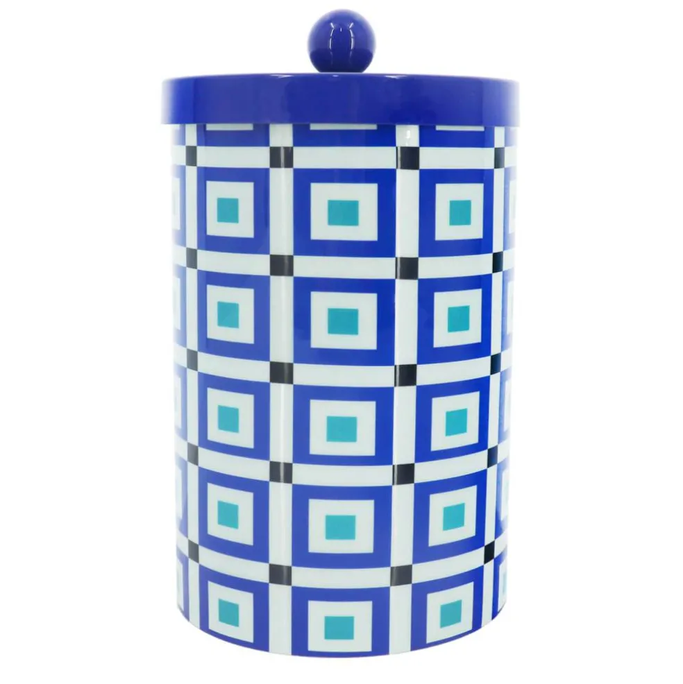 Jonathan Adler x Michaels Blue & White Square Pattern Tabletop Metal Container